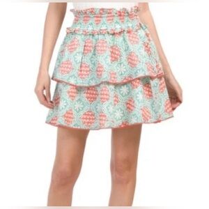 Marea Womens Cotton Floral
Smocked Waist A-Line Ruffled Skirt
Green Sz XS